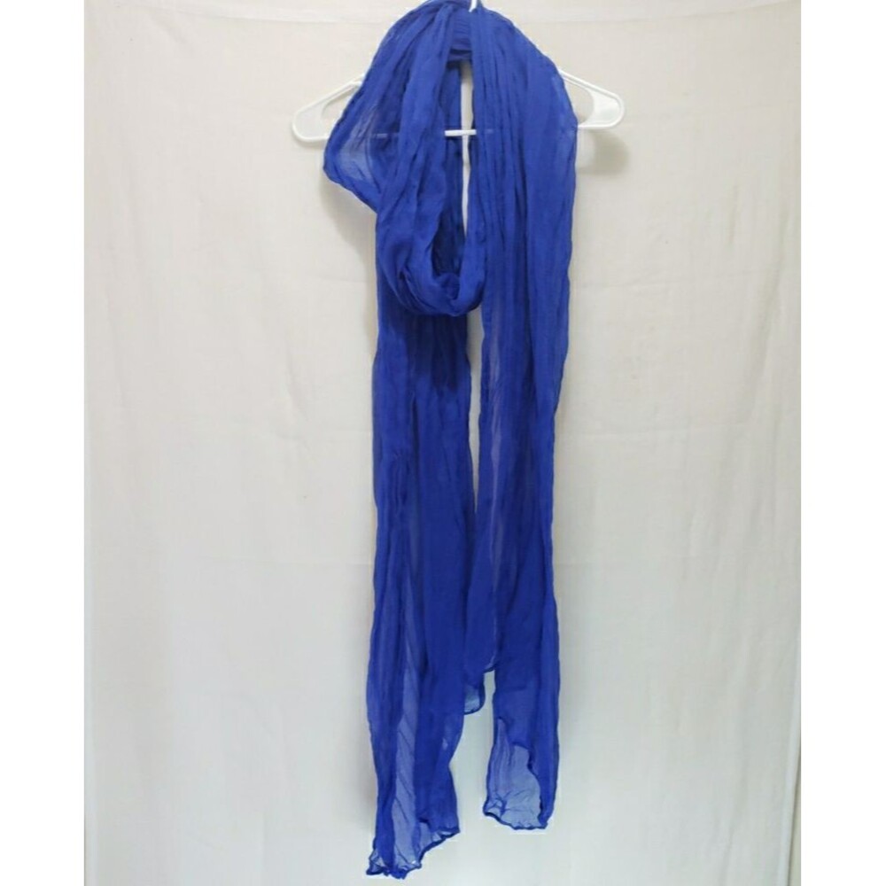 Royal Blue Crinkle Scarf Lightweight Sheer Gauze Textured Wrap Shawl 116" long